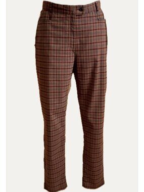 ROOTS High Waisted Plaid Trousers Grey Orange Checker Print Pants M